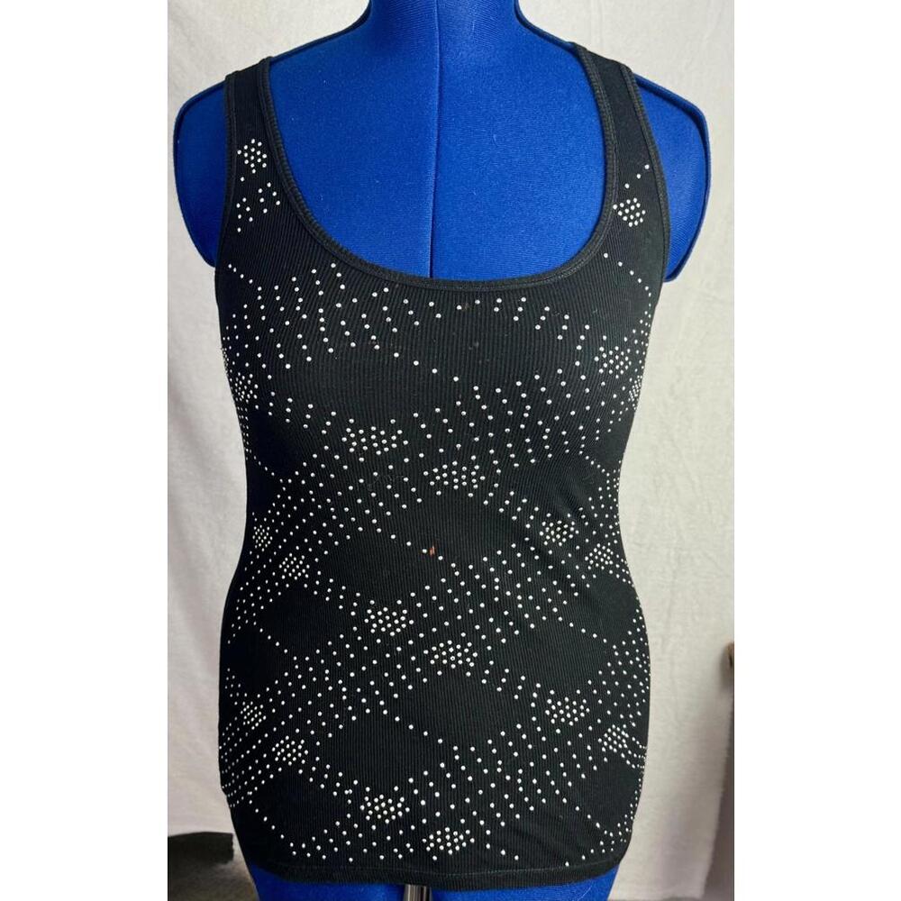 black rhinestone tank stretchy ribbed bodycon y2k sparkle goth clubwear fitted